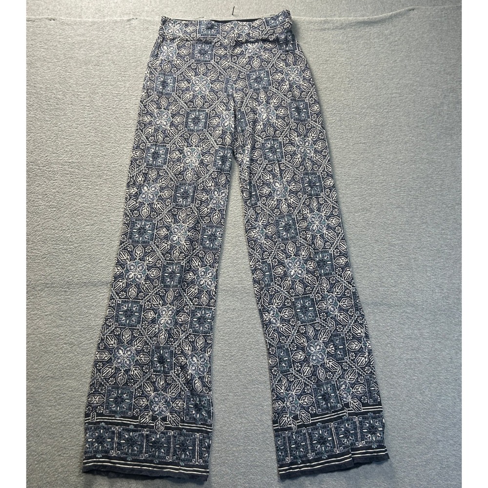 Wide‎ Leg Palazzo Pants Womens Medium Blue Boho Floral Max Edition Lounge Style